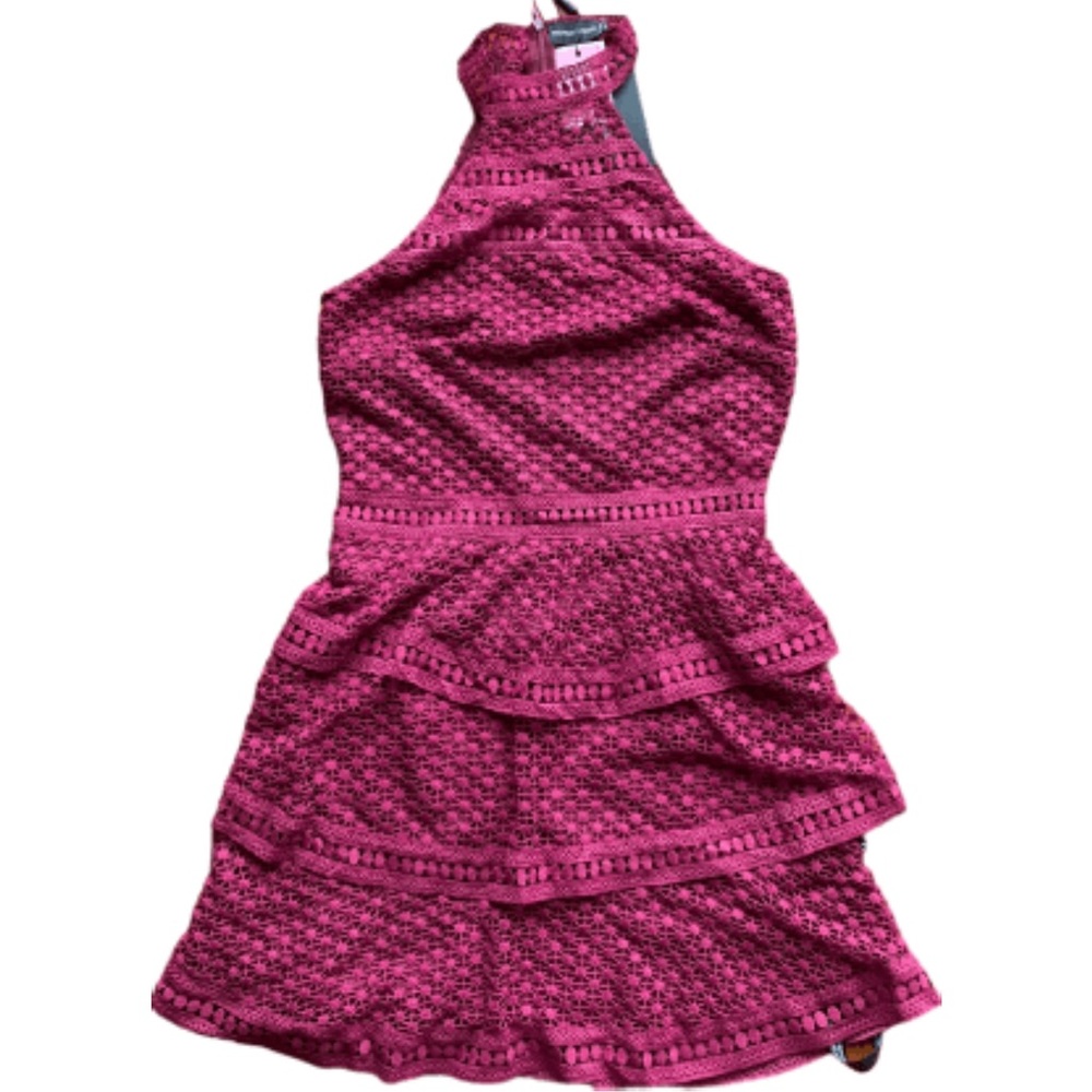 Pretty little thing fushia pink lace halter neck dress. Size 36. Never worn
